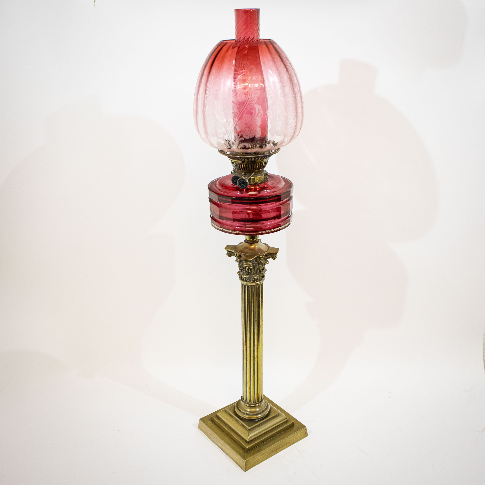 Victorian Oil Lamp with Original Cranberry Glass