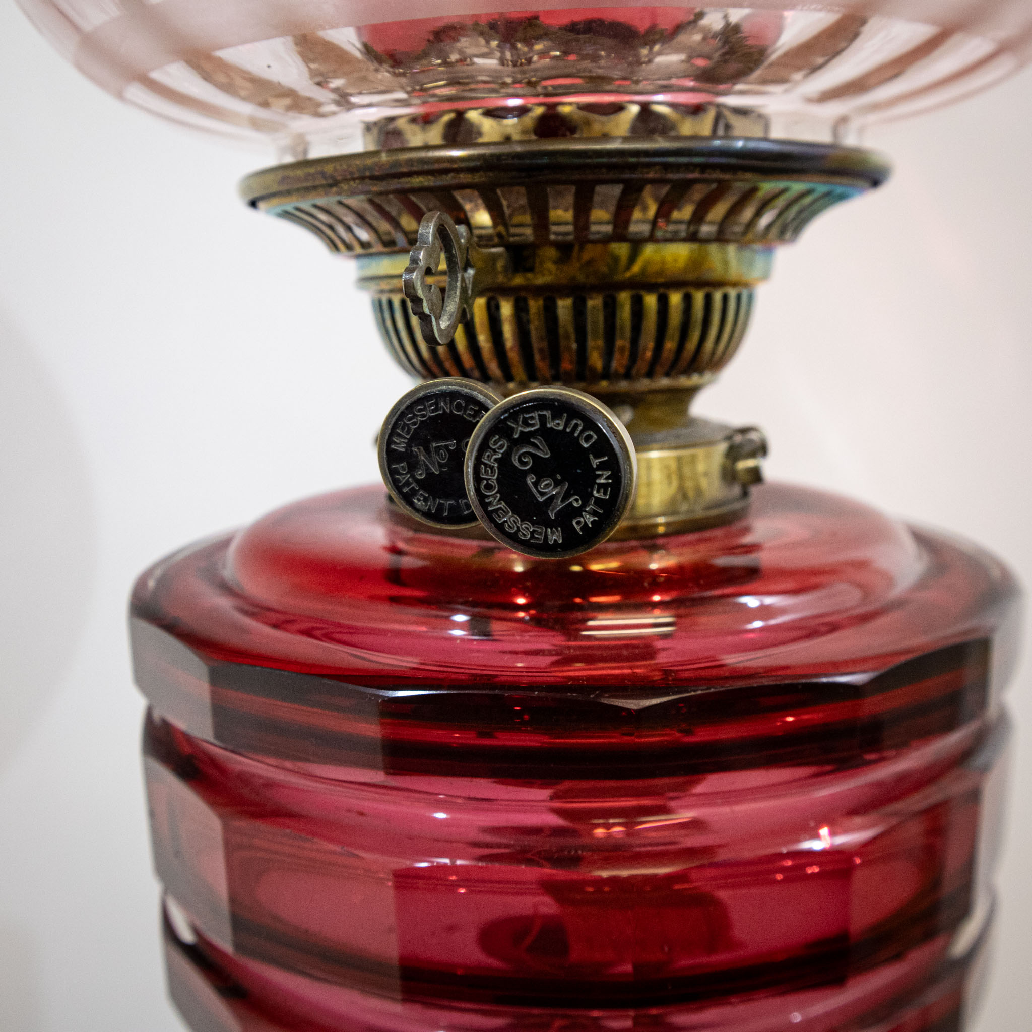 Victorian Oil Lamp with Original Cranberry Glass