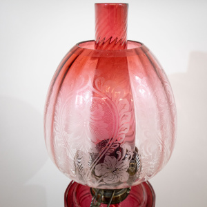 Victorian Oil Lamp with Original Cranberry Glass