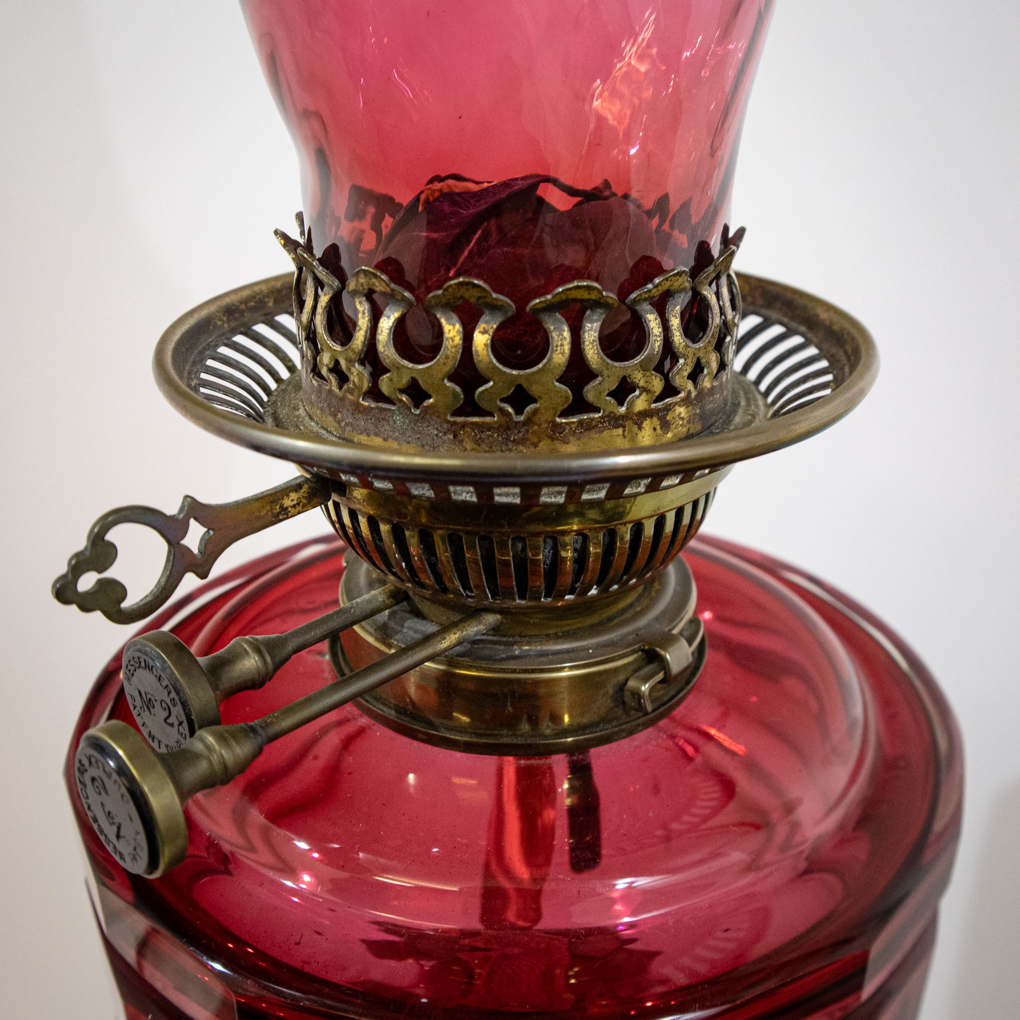 Victorian Oil Lamp with Original Cranberry Glass