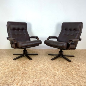 Mid Century Leather Swivel Chairs By Kebe