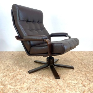 Mid Century Leather Swivel Chairs By Kebe