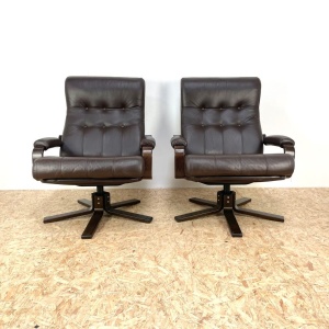 Mid Century Leather Swivel Chairs By Kebe