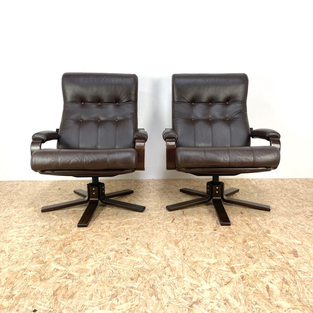 Mid Century Leather Swivel Chairs By Kebe