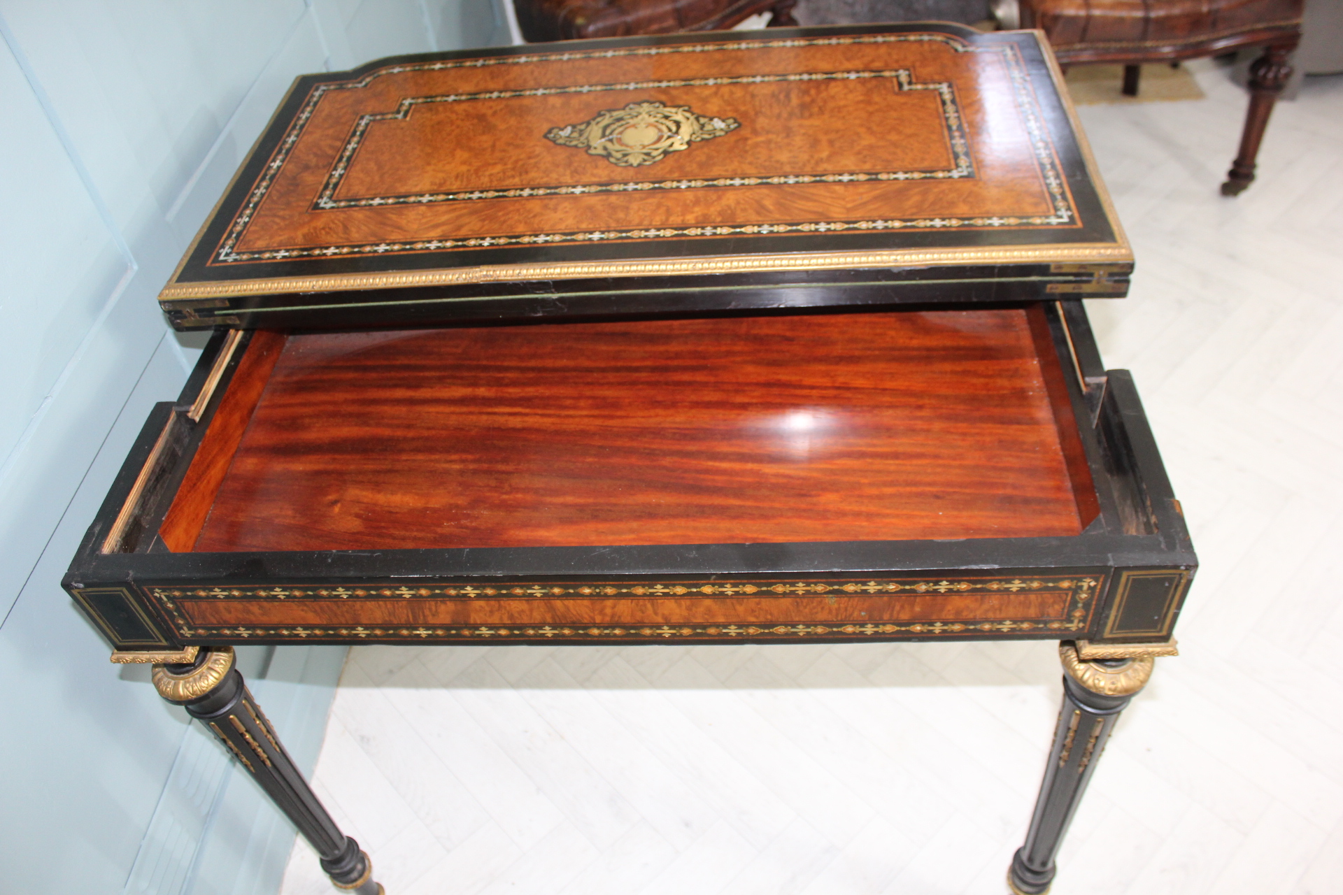 19th century French Napoleon III inlaid card table