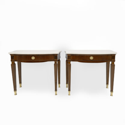 Pair of Neoclassical Style Marble and Mahogany Bedside Tables - Image 2