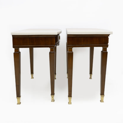 Pair of Neoclassical Style Marble and Mahogany Bedside Tables - Image 4