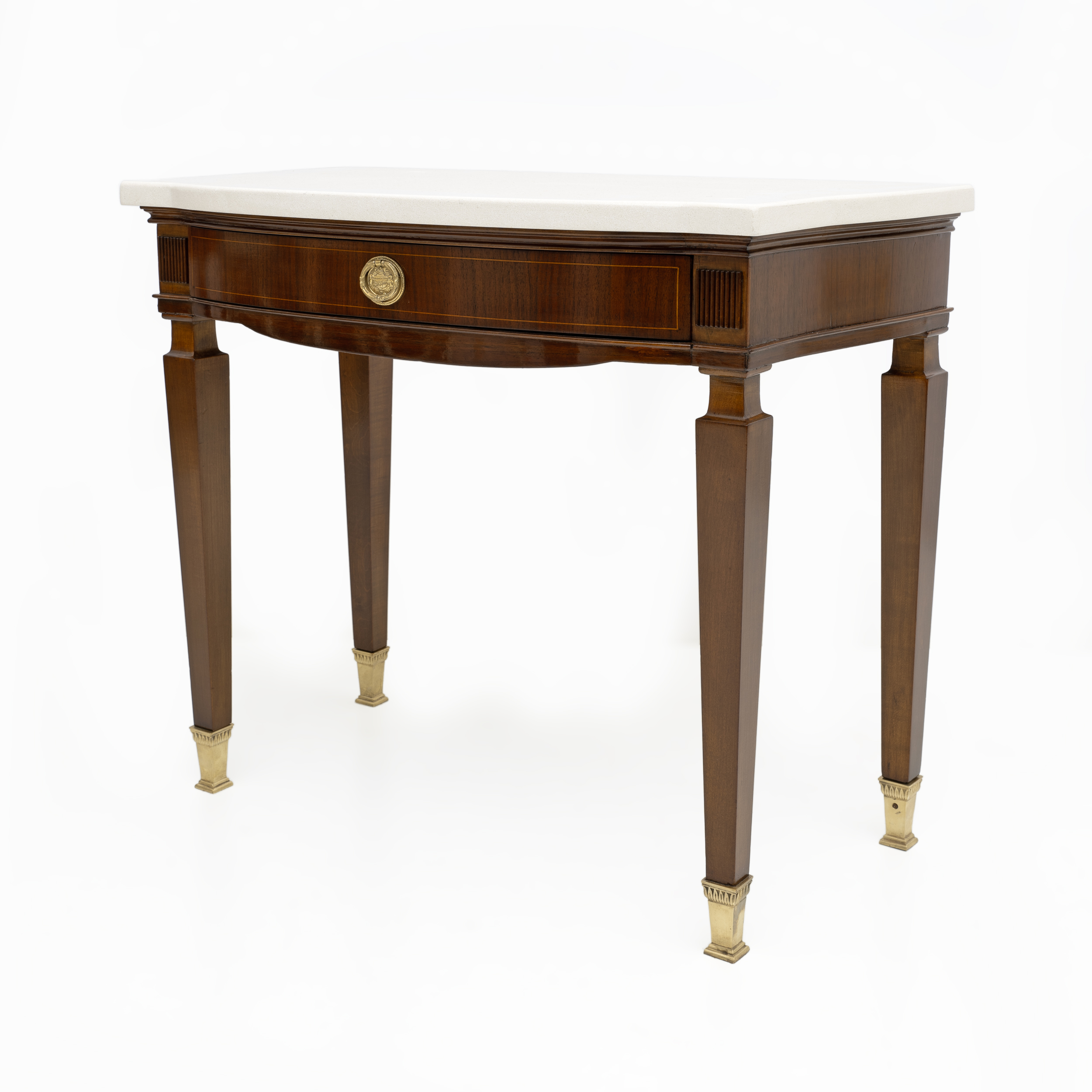 Pair of Neoclassical Style Marble and Mahogany Bedside Tables