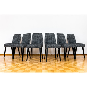 Mid-Century Black Chairs, Poland, 1960s, Set Of 6