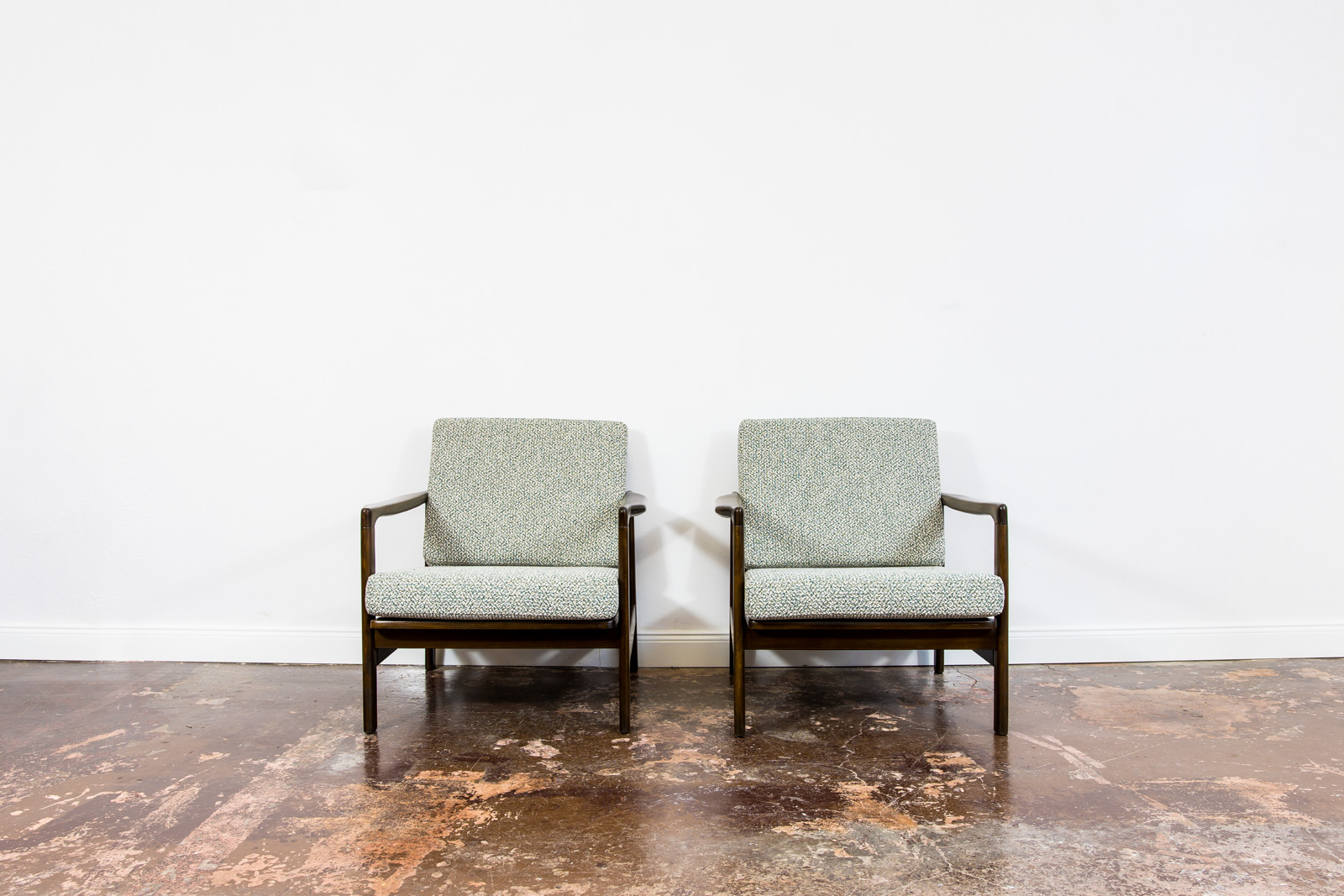 Pair Of green B-7522 Armchairs By Zenon Bączyk, 1960's