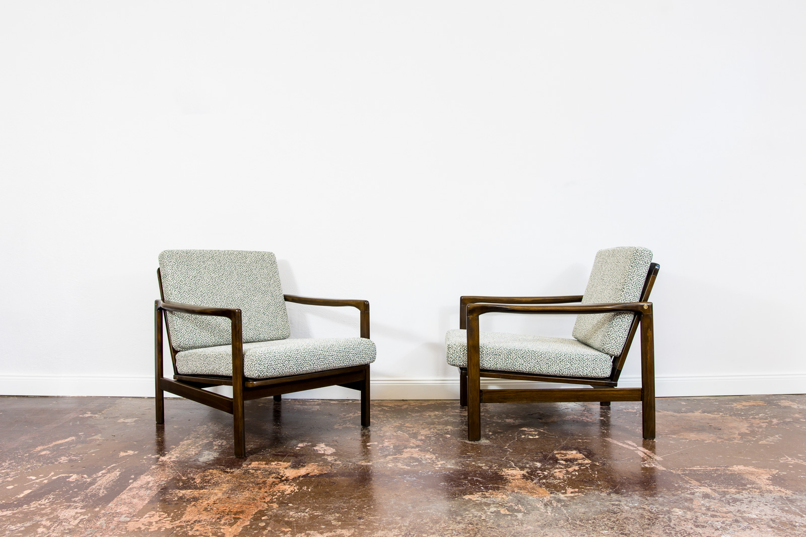 Pair Of green B-7522 Armchairs By Zenon Bączyk, 1960's