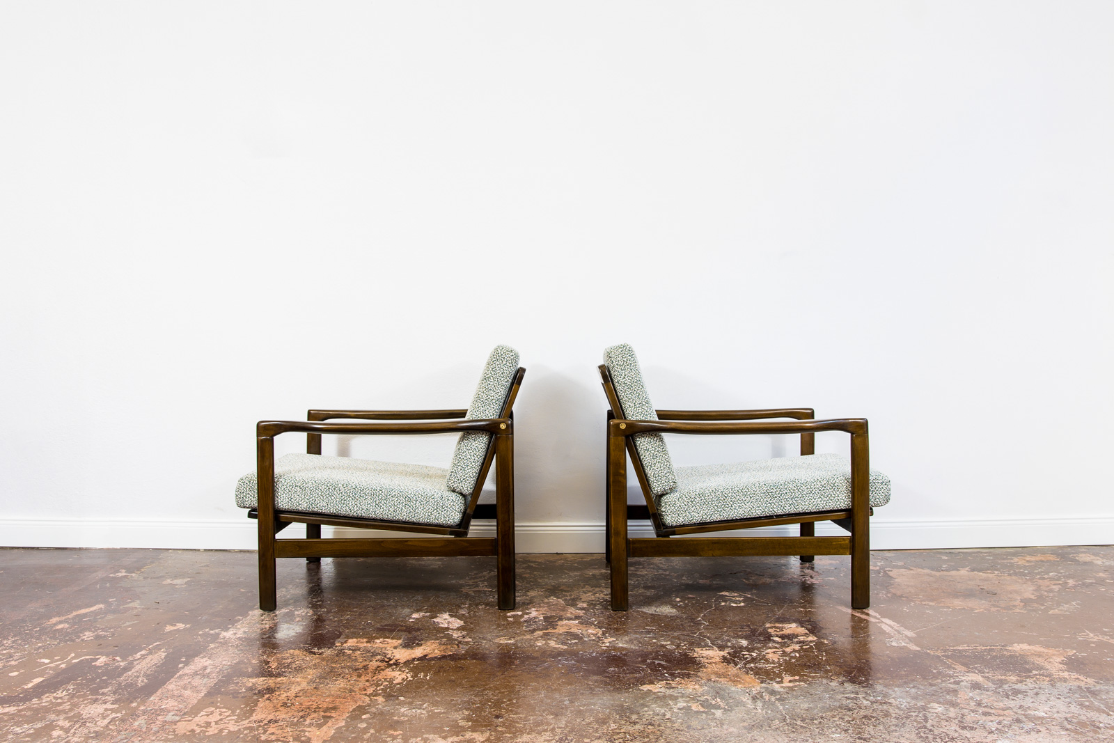 Pair Of green B-7522 Armchairs By Zenon Bączyk, 1960's