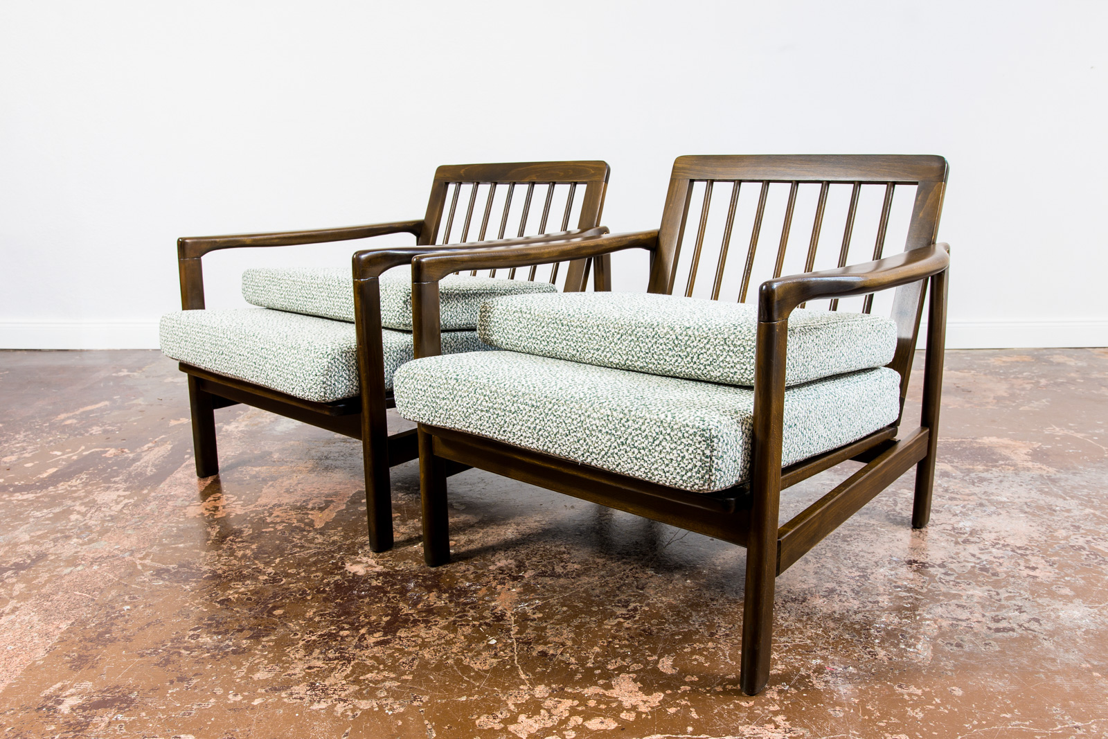 Pair Of green B-7522 Armchairs By Zenon Bączyk, 1960's