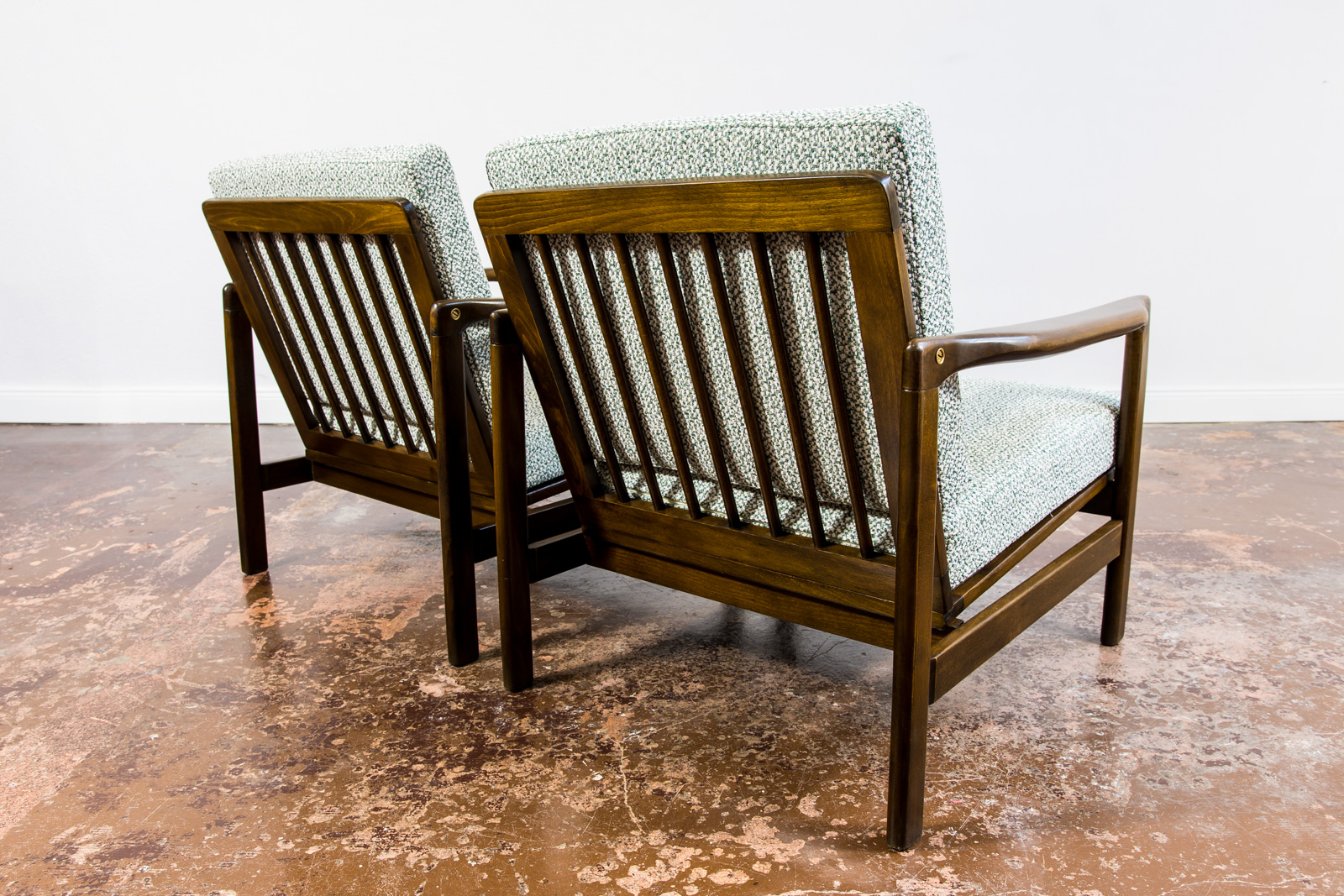Pair Of green B-7522 Armchairs By Zenon Bączyk, 1960's