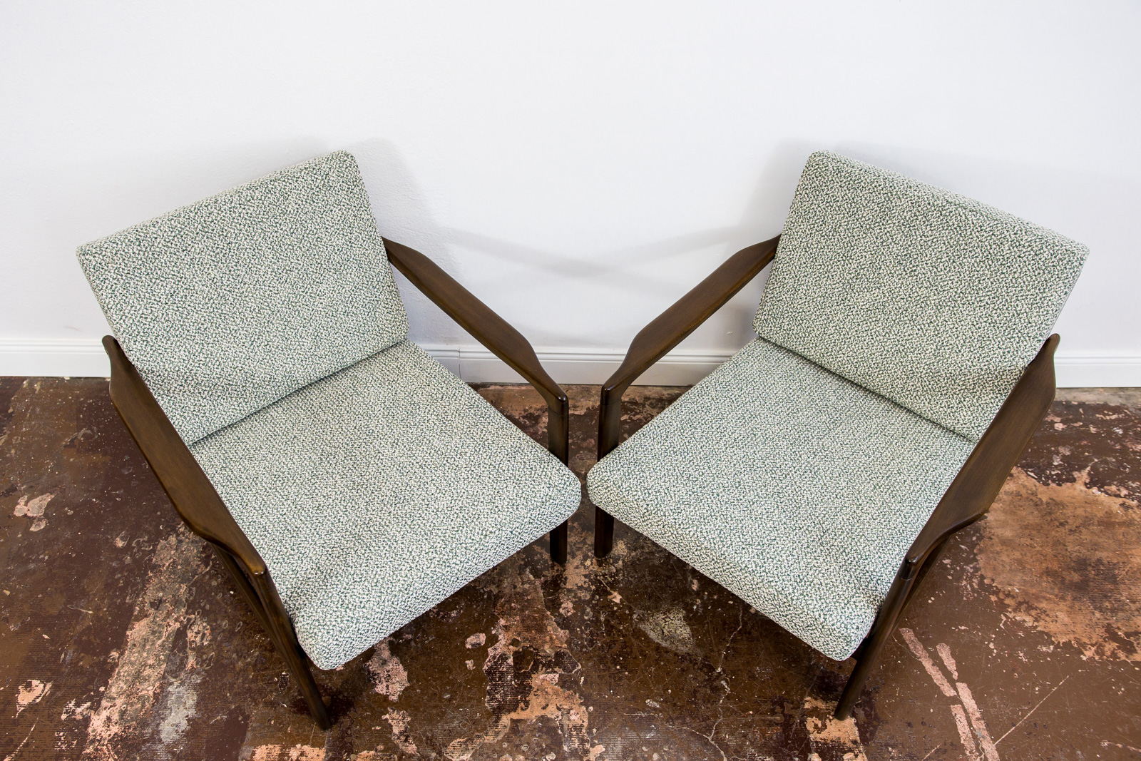 Pair Of green B-7522 Armchairs By Zenon Bączyk, 1960's