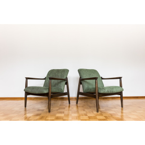 Pair Of Green "Gfm 64" Armchairs By Edmund Homa, Poland, 1960s