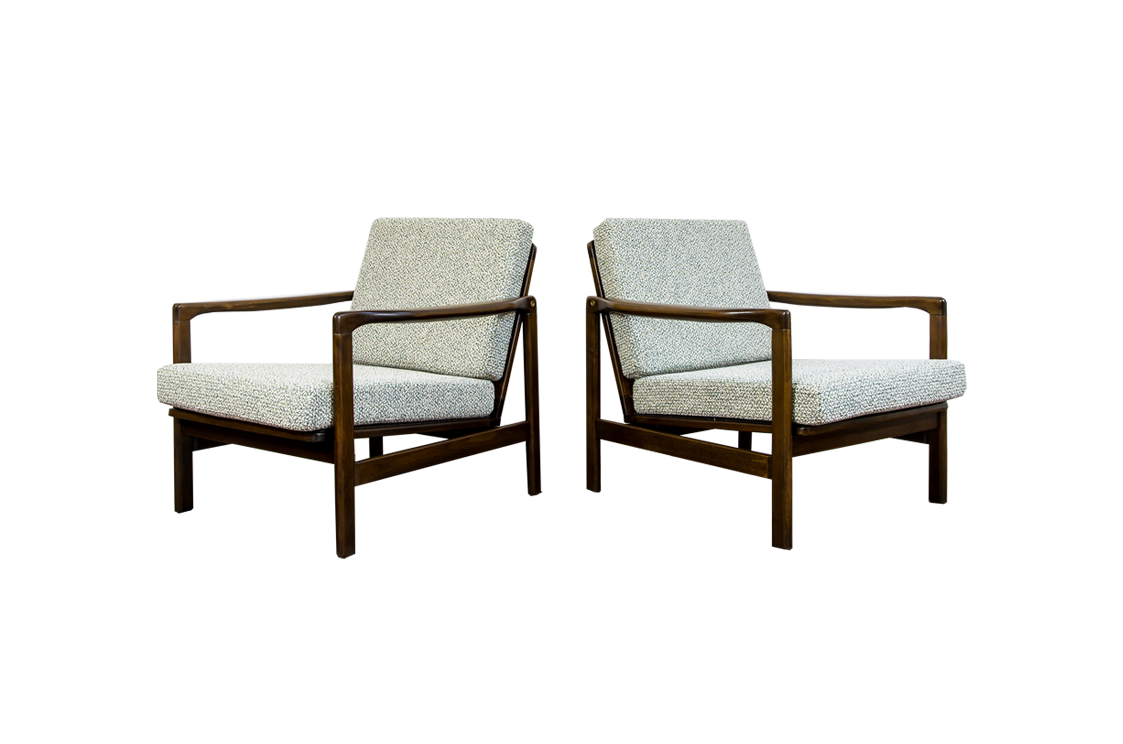 Pair Of green B-7522 Armchairs By Zenon Bączyk, 1960's
