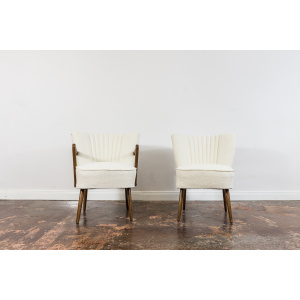 Pair Of White Cream Boucle Cocktail Chairs, 1950s