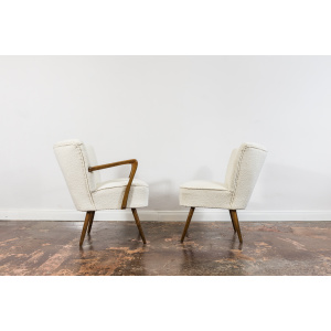 Pair Of White Cream Boucle Cocktail Chairs, 1950s