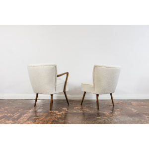 Pair Of White Cream Boucle Cocktail Chairs, 1950s