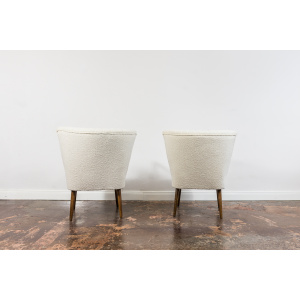 Pair Of White Cream Boucle Cocktail Chairs, 1950s