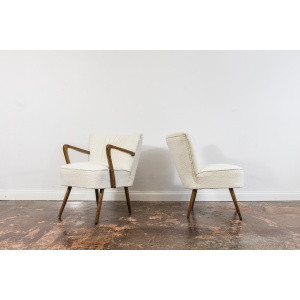 Pair Of White Cream Boucle Cocktail Chairs, 1950s