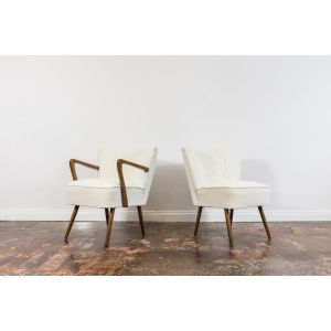Pair Of White Cream Boucle Cocktail Chairs, 1950s