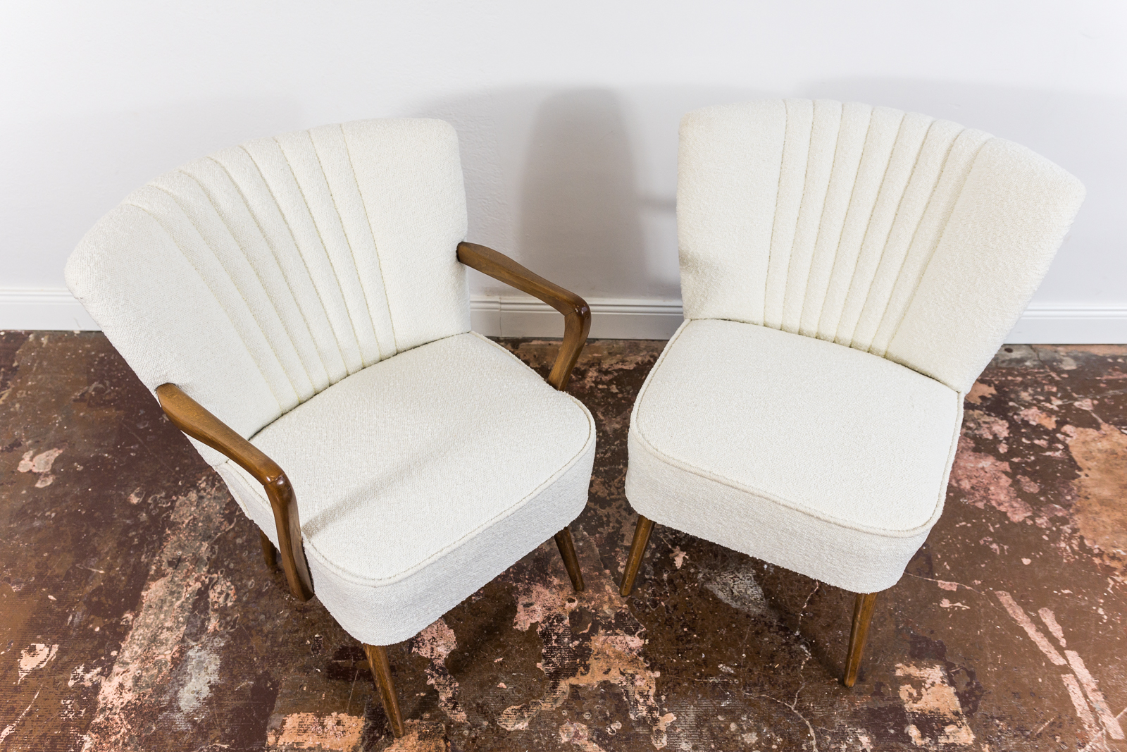 Pair Of White Cream Boucle Cocktail Chairs, 1950s