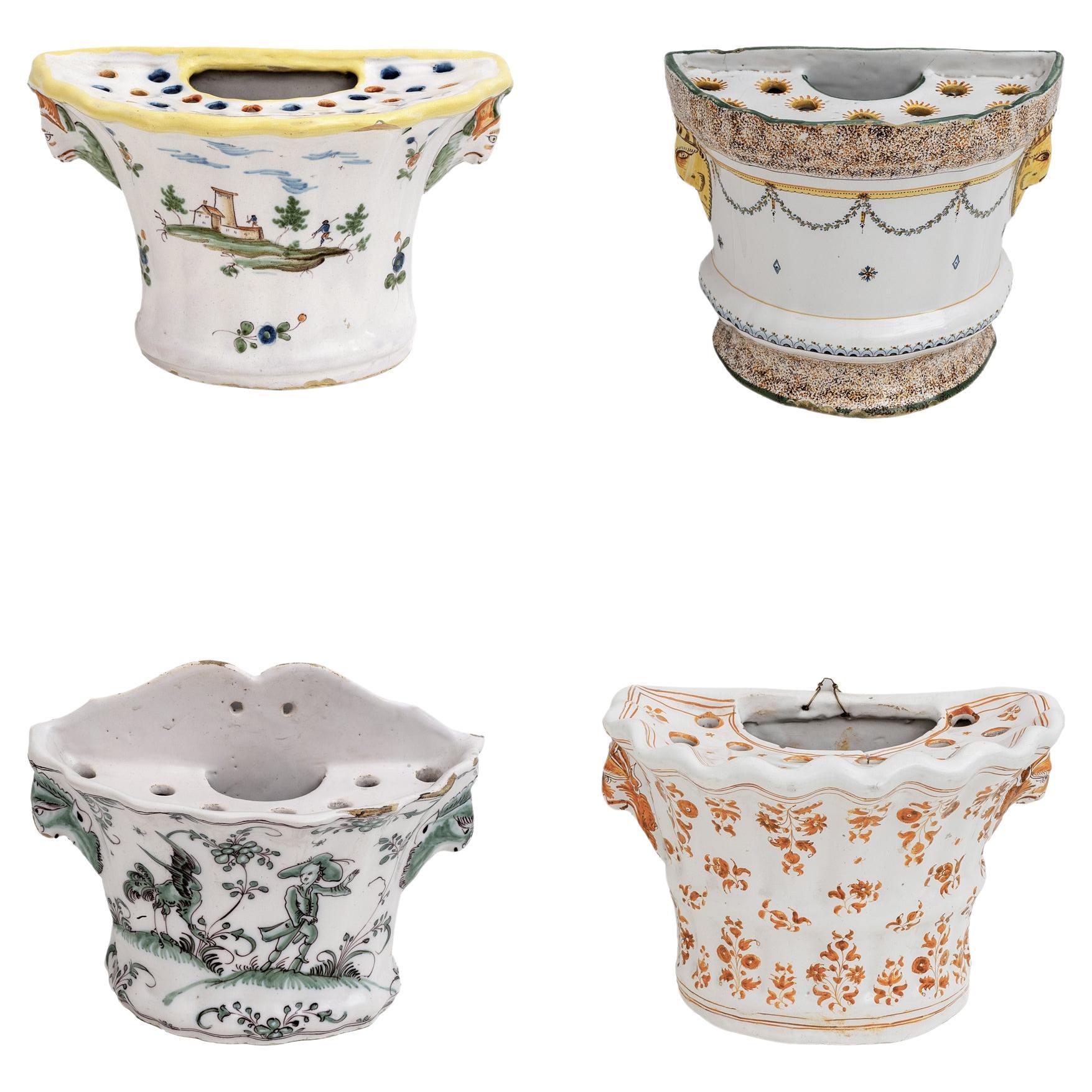 Four 18th Century France Majolica Planters Moustiers and Provence Manufactory