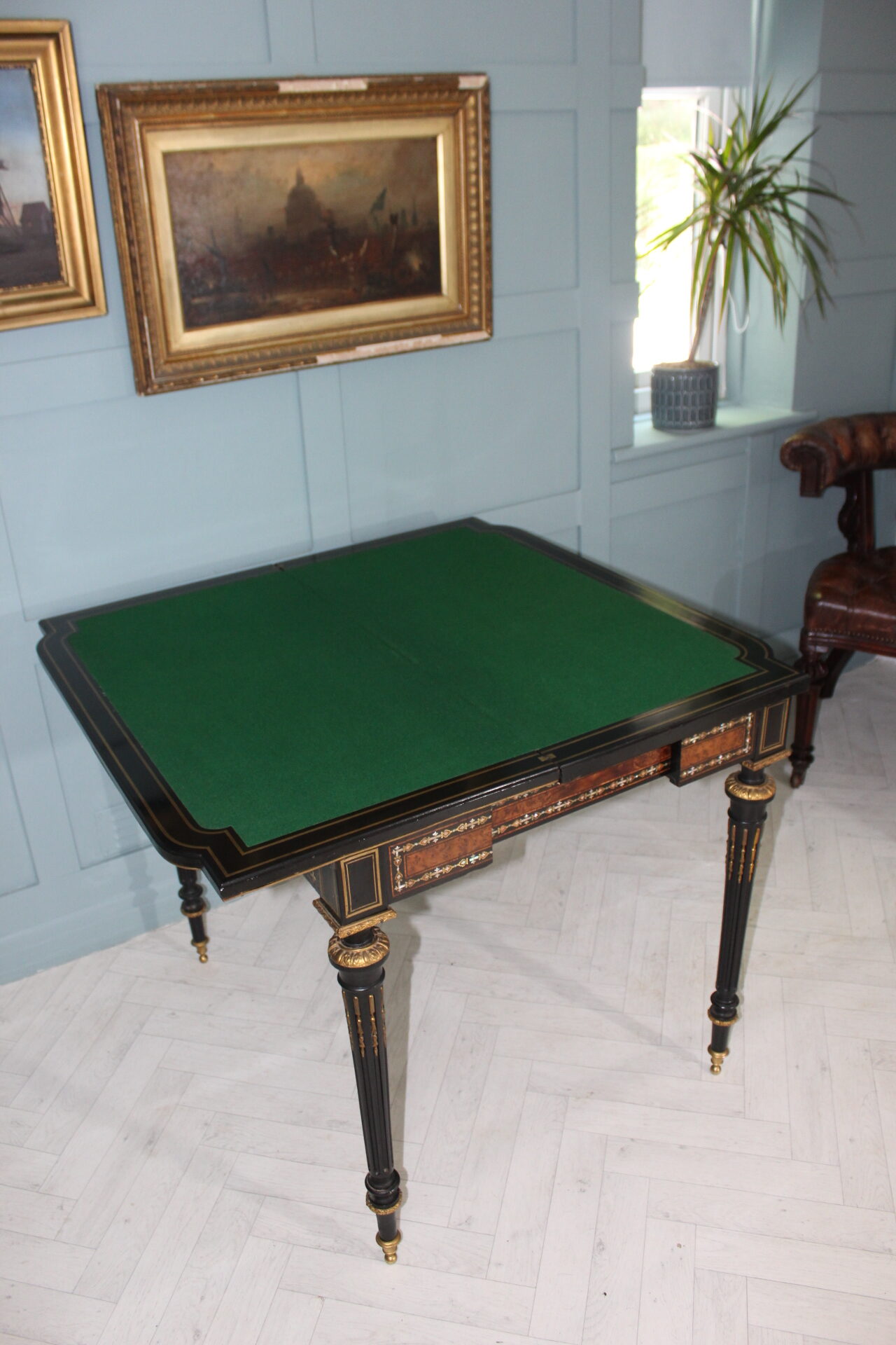 19th century French Napoleon III inlaid card table