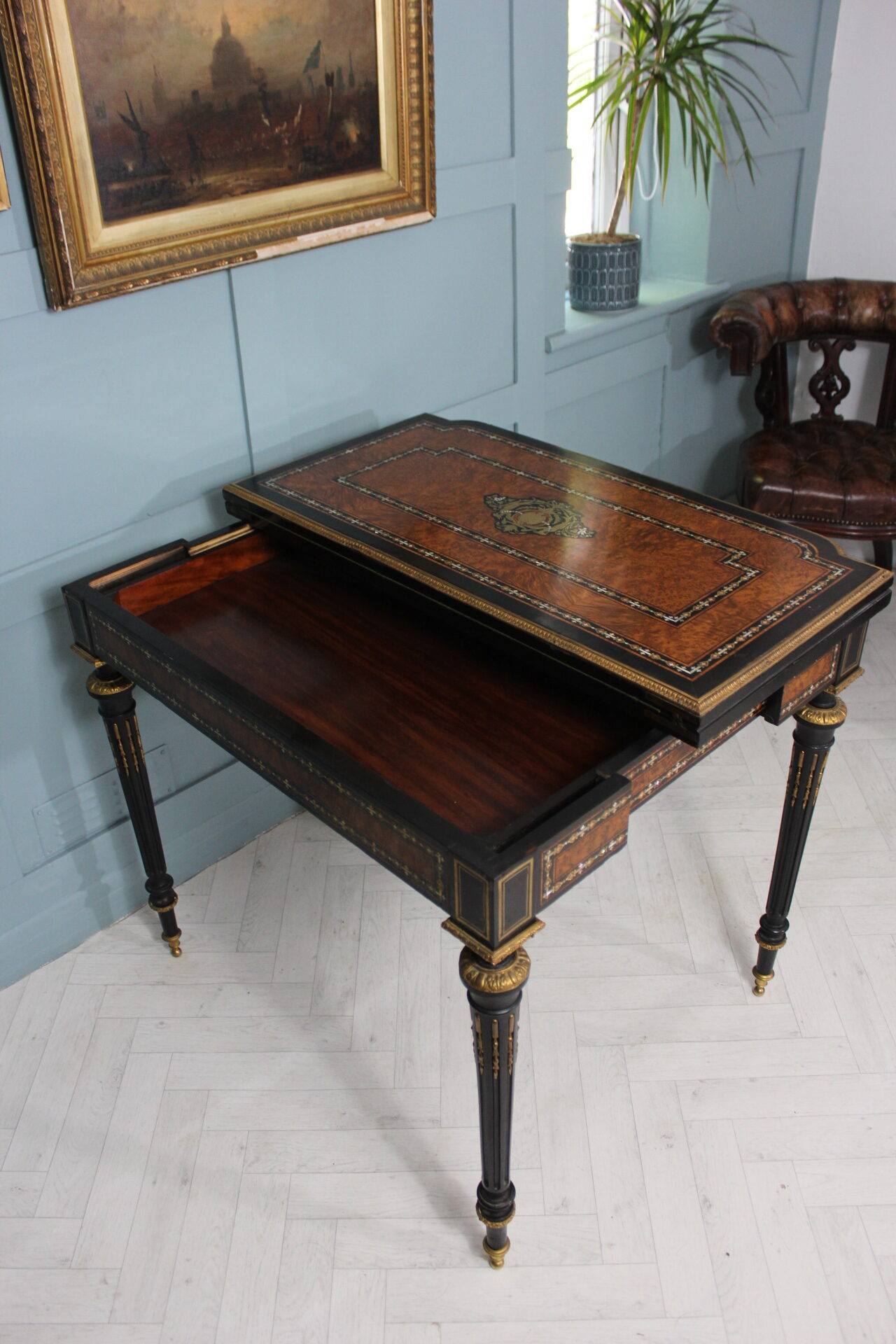 19th century French Napoleon III inlaid card table