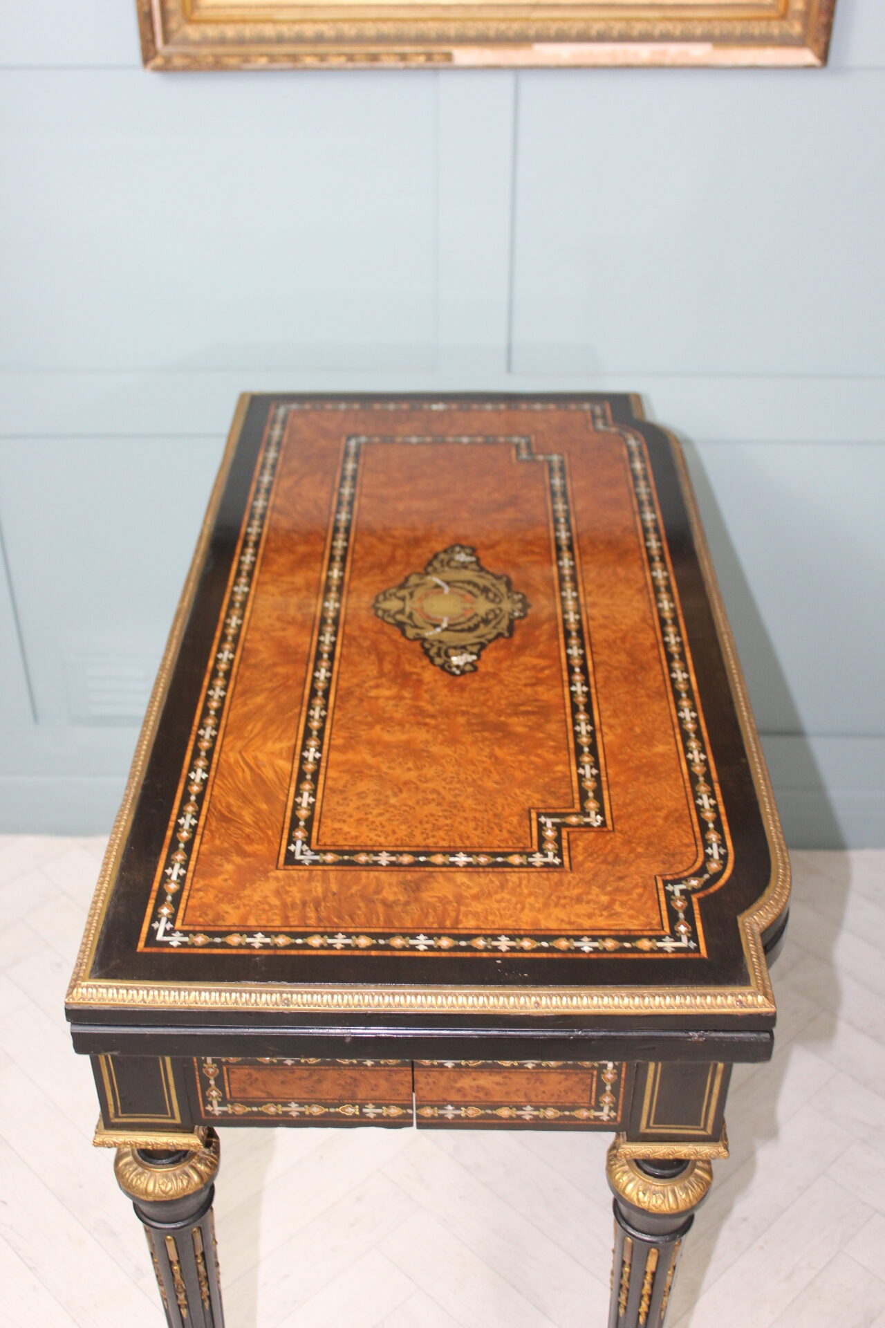 19th century French Napoleon III inlaid card table