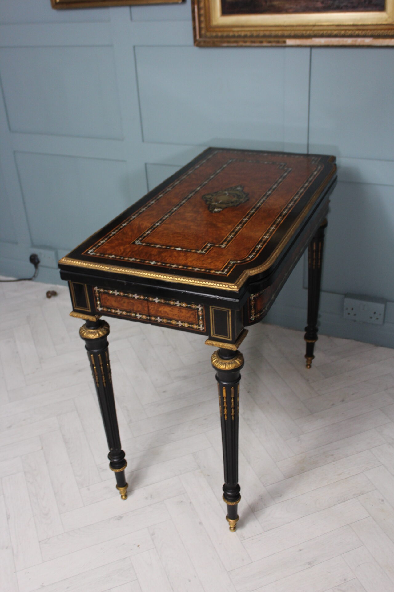 19th century French Napoleon III inlaid card table