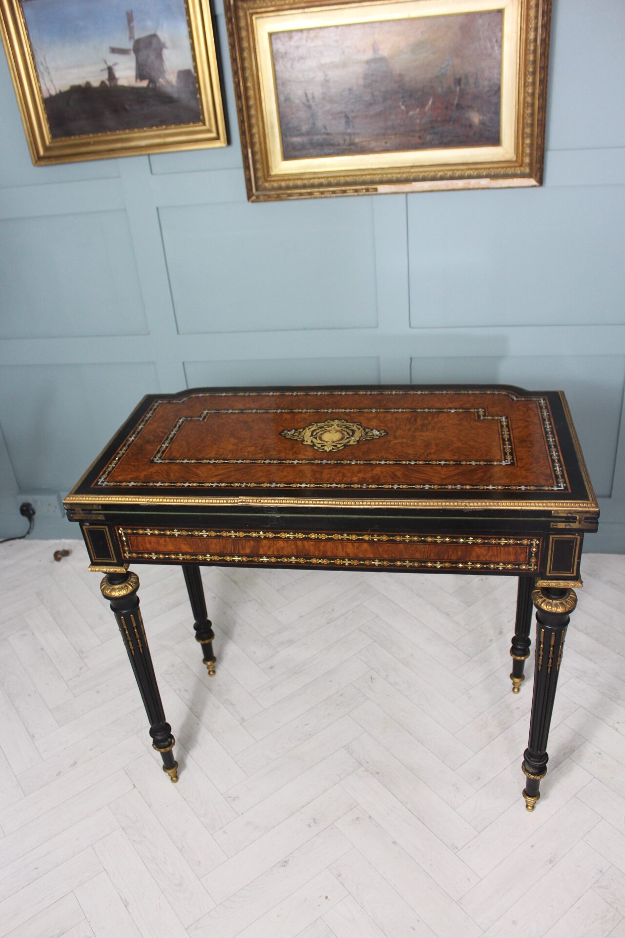 19th century French Napoleon III inlaid card table