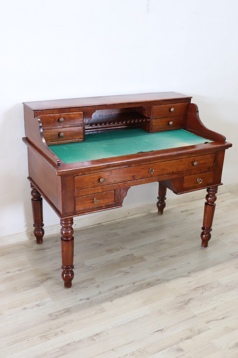 Italian antique writing desk in cherry wood, Louis Philippe 19th century