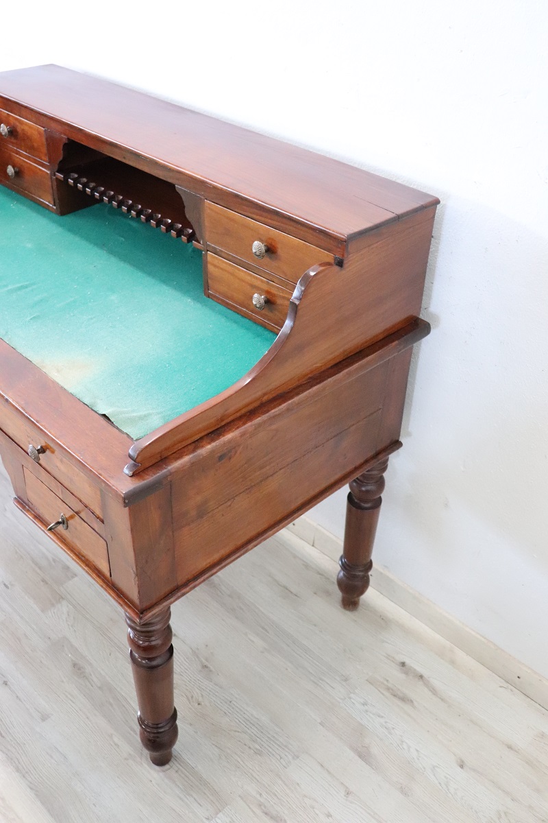 Italian antique writing desk in cherry wood, Louis Philippe 19th century