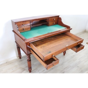 Italian antique writing desk in cherry wood, Louis Philippe 19th century