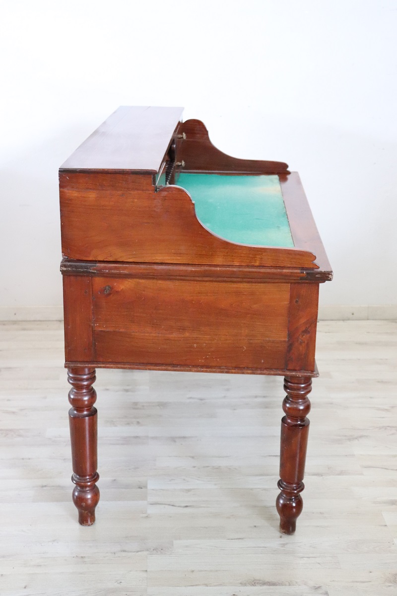 Italian antique writing desk in cherry wood, Louis Philippe 19th century