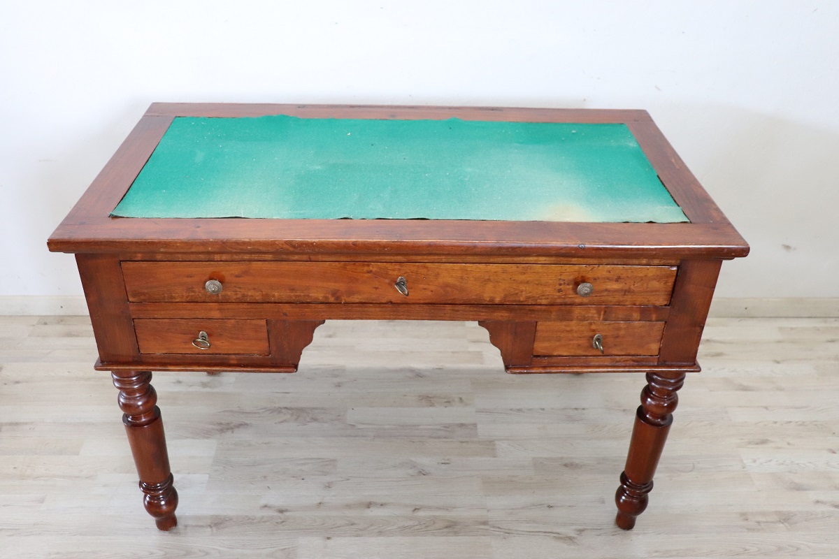 Italian antique writing desk in cherry wood, Louis Philippe 19th century