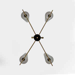 Stilnovo Style Mid-century Modern Italian Brass and Opaline Glass Chandelier 60s