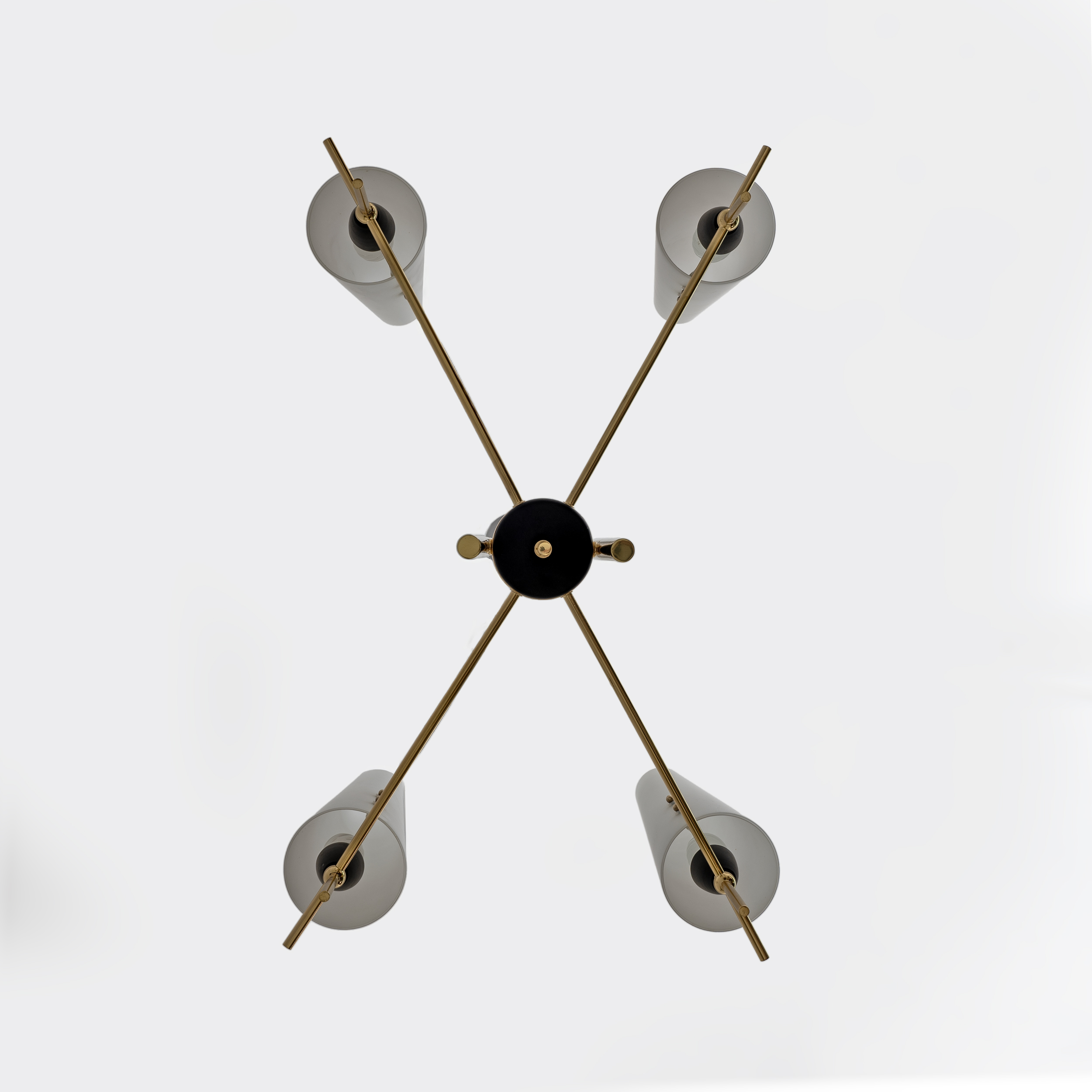 Stilnovo Style Mid-century Modern Italian Brass and Opaline Glass Chandelier 60s