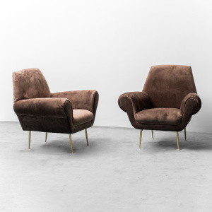 Pair Of Brown Velvet Armchairs Gigi Radice Minotti 1950s Modern Vintage