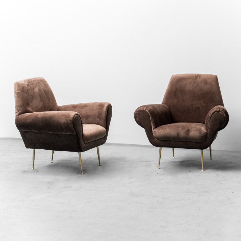 Pair Of Brown Velvet Armchairs Gigi Radice Minotti 1950s Modern Vintage
