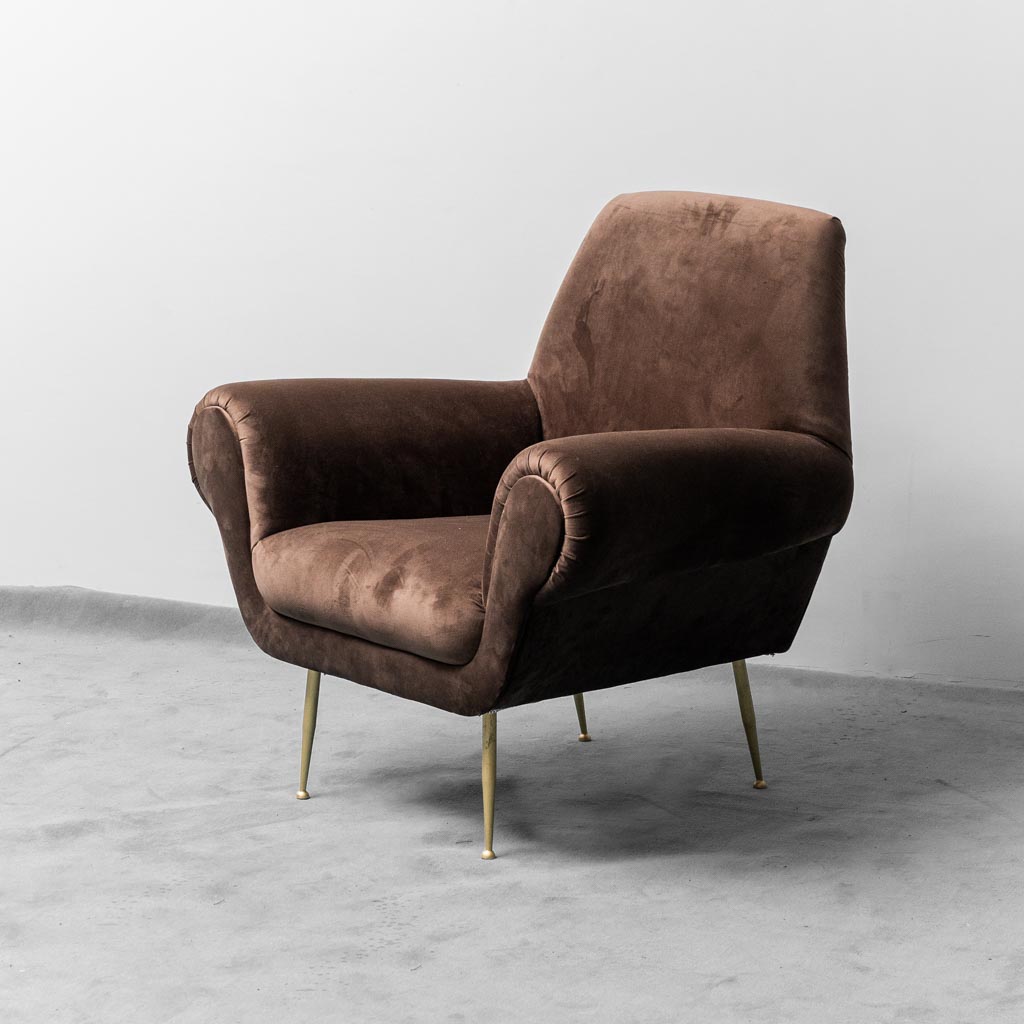 Pair Of Brown Velvet Armchairs Gigi Radice Minotti 1950s Modern Vintage