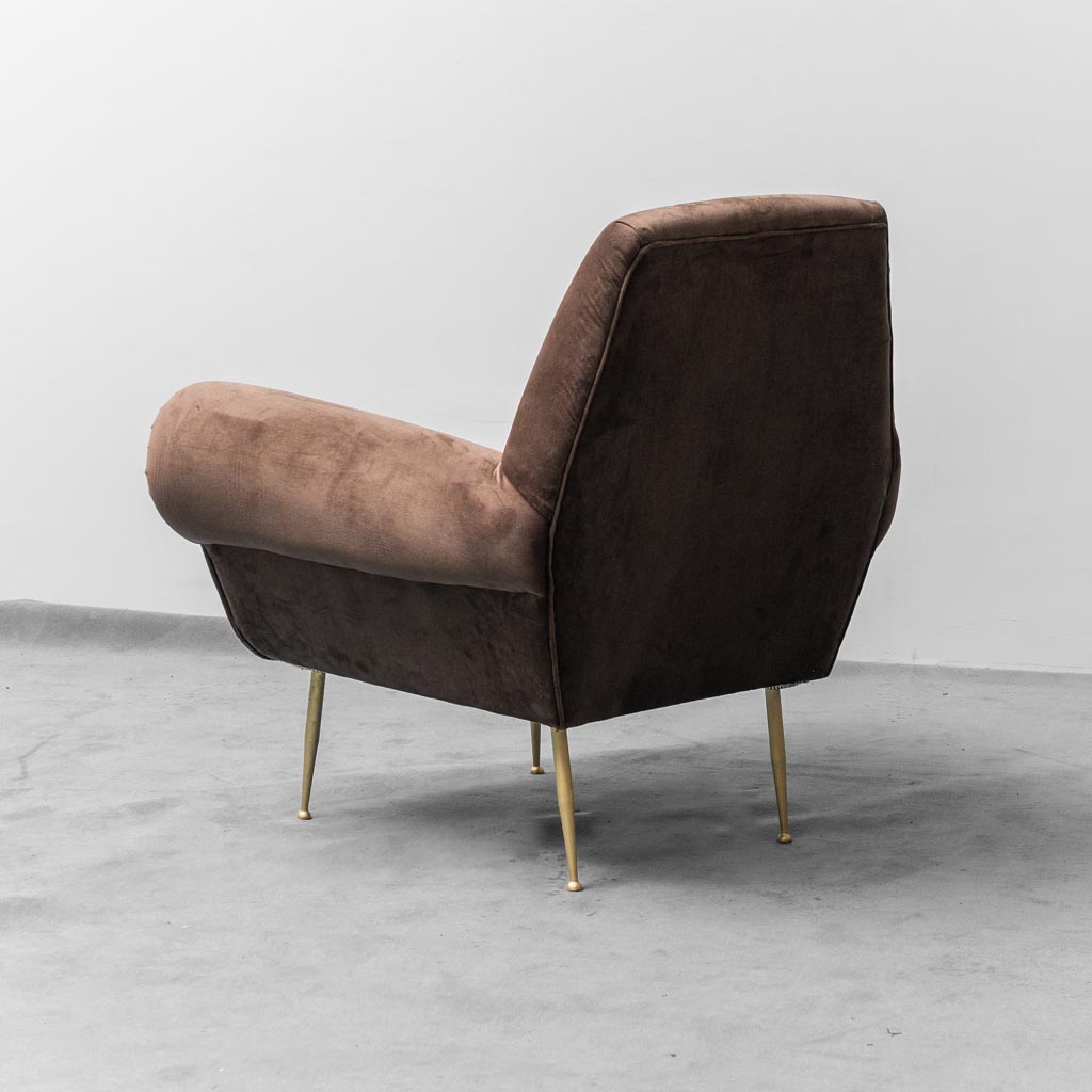 Pair Of Brown Velvet Armchairs Gigi Radice Minotti 1950s Modern Vintage