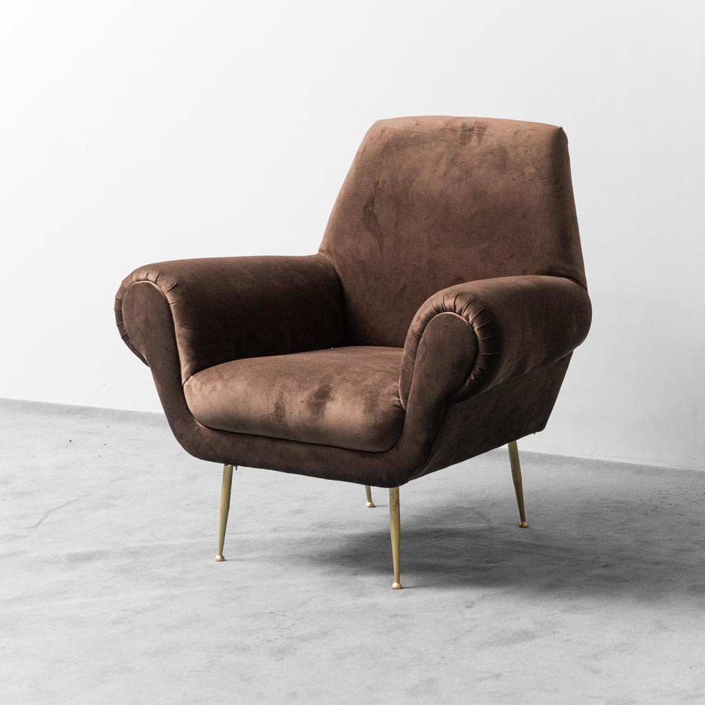 Pair Of Brown Velvet Armchairs Gigi Radice Minotti 1950s Modern Vintage