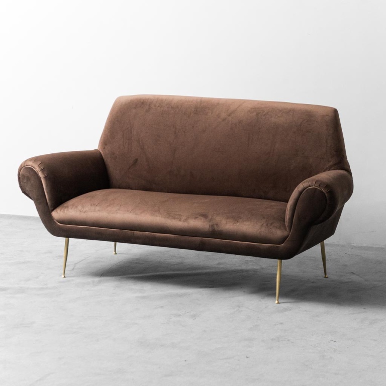 3 Seat Sofa Brown Velvet Gigi Radice Minotti 1950s Modern Vintage