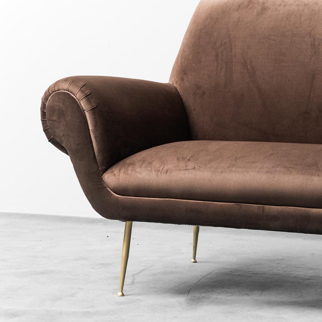 3 Seat Sofa Brown Velvet Gigi Radice Minotti 1950s Modern Vintage
