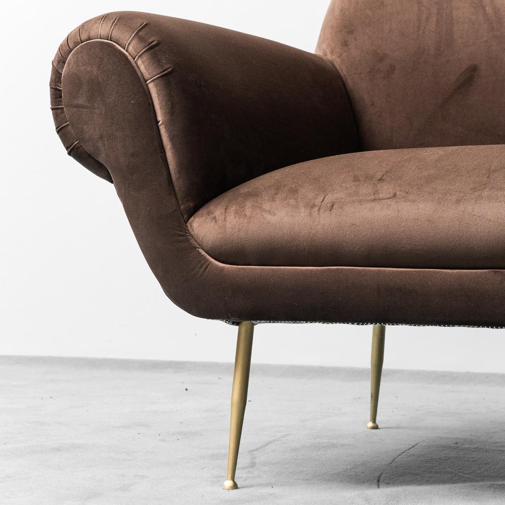 3 Seat Sofa Brown Velvet Gigi Radice Minotti 1950s Modern Vintage