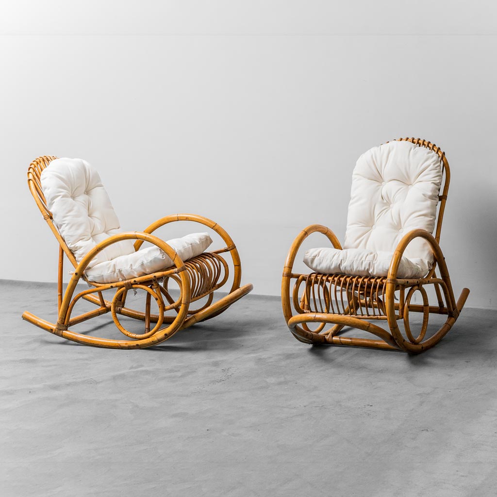 Pair Of Bamboo Rocking Chairs Van Sliedregt Noordwolde Vintage 1970s